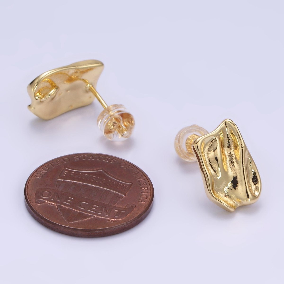 14K Gold Filled Molten Foil Rectangular Bar Stud Back Loop Earrings Findings in Silver &amp; Gold | Z812 Z813