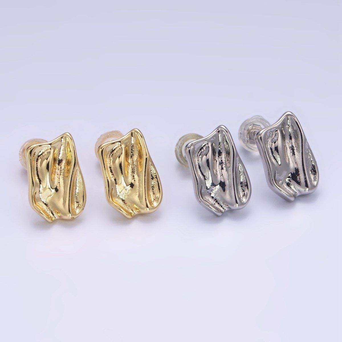 14K Gold Filled Molten Foil Rectangular Bar Stud Back Loop Earrings Findings in Silver &amp; Gold | Z812 Z813