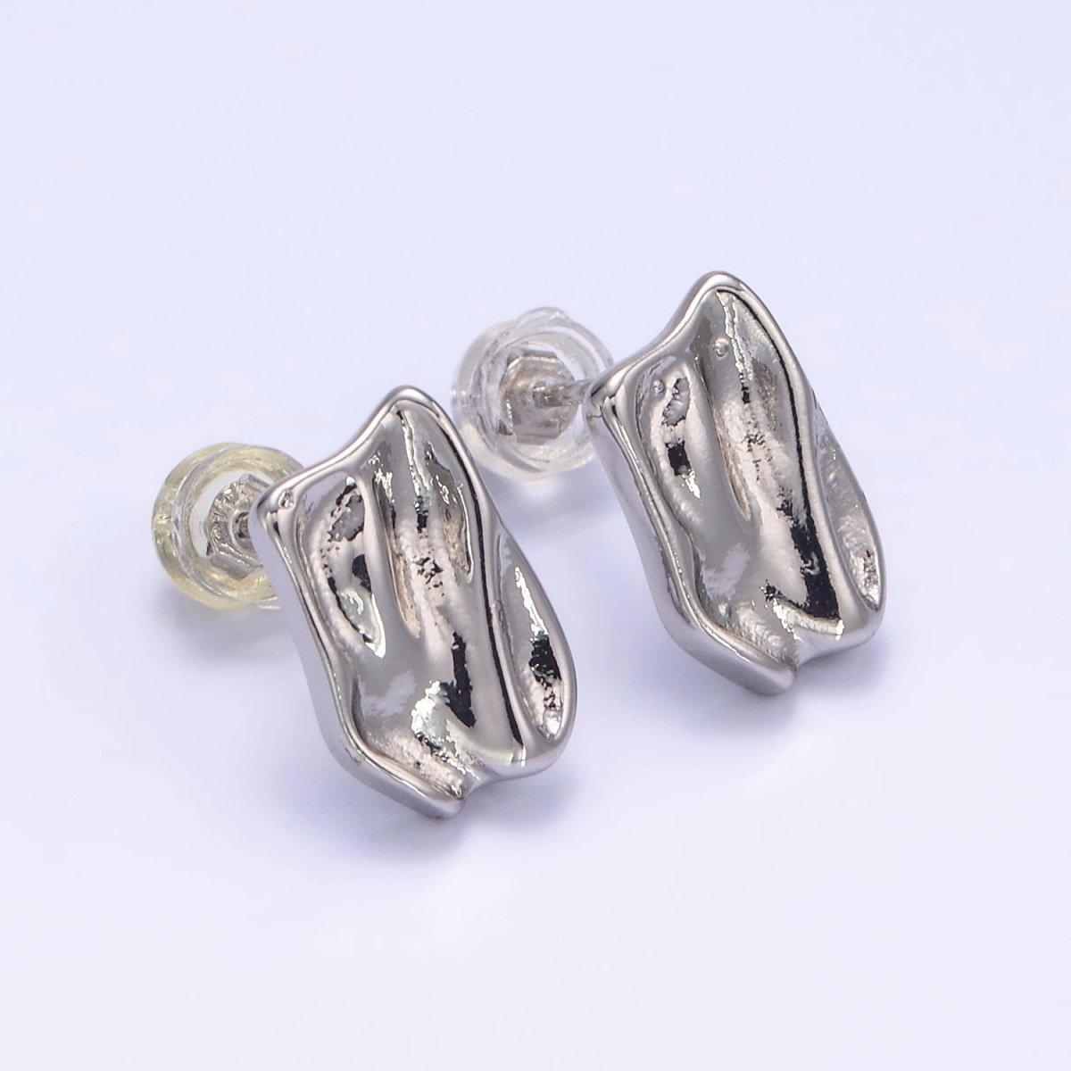 14K Gold Filled Molten Foil Rectangular Bar Stud Back Loop Earrings Findings in Silver &amp; Gold | Z812 Z813