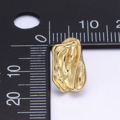 14K Gold Filled Molten Foil Rectangular Bar Stud Back Loop Earrings Findings in Silver &amp; Gold | Z812 Z813