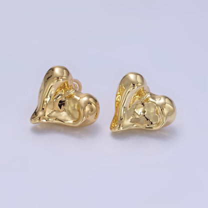 14K Gold Filled Molten Heart Stud Earrings | P142