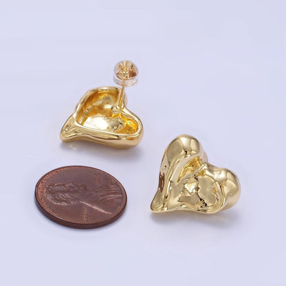 14K Gold Filled Molten Heart Stud Earrings | P142