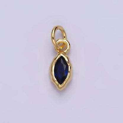 14K Gold Filled Molten Marquise Personalized Birth Month CZ Charm | AC-1378 - AC-1389