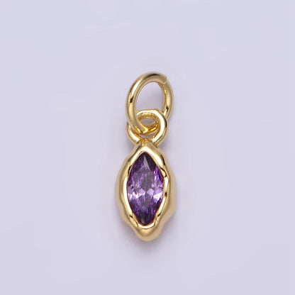 14K Gold Filled Molten Marquise Personalized Birth Month CZ Charm | AC-1378 - AC-1389