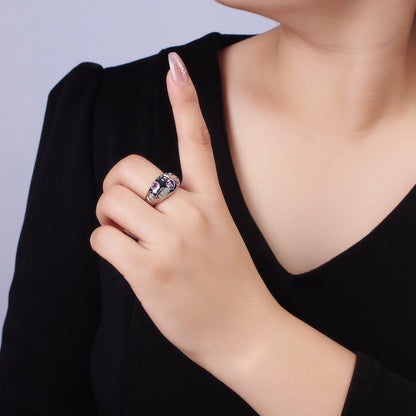 14K Gold Filled "MOM" Script Multicolor CZ Heart Chubby Signet Ring in Gold &amp; Silver | O1337 O1338