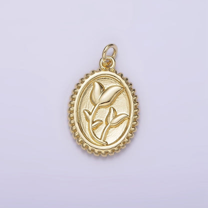 14K Gold Filled Morning Glory Tulip Birth Flower Personalized Oval Charm | AG242