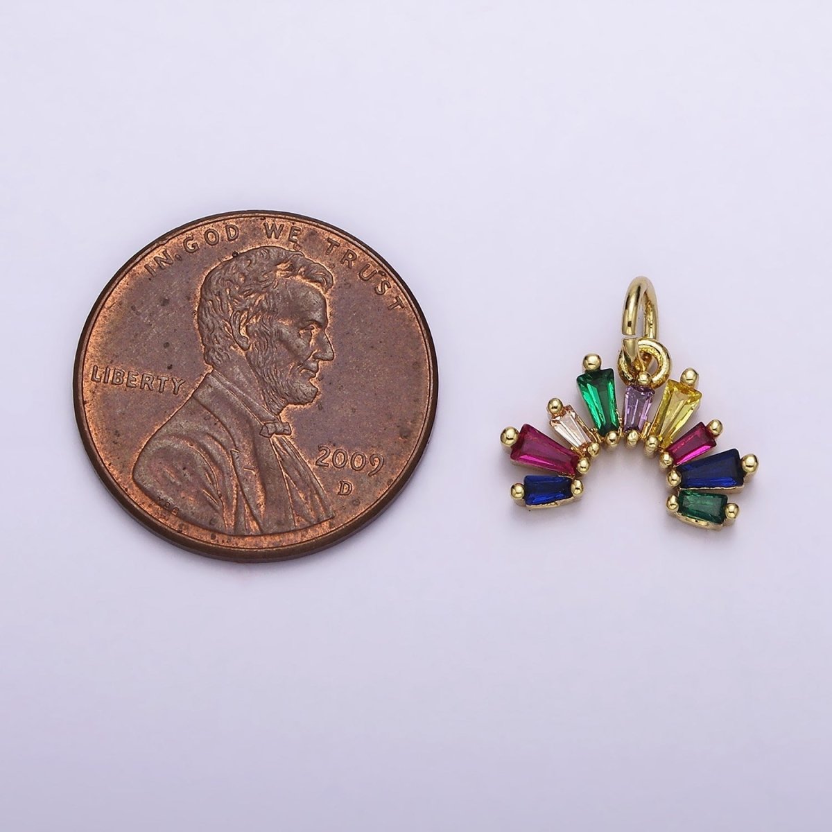 14K Gold Filled Multicolor Baguette CZ Rainbow Curve Add-On Charm | AC1448