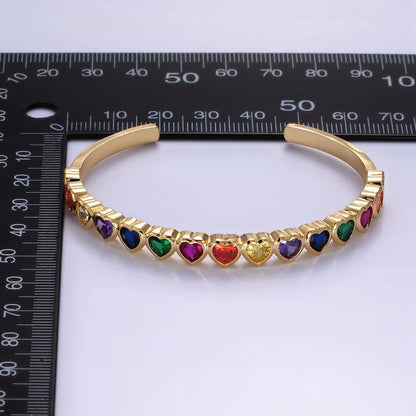 14K Gold Filled Multicolor, Clear CZ Heart Cuff Bracelet | WA-2525 WA-2526