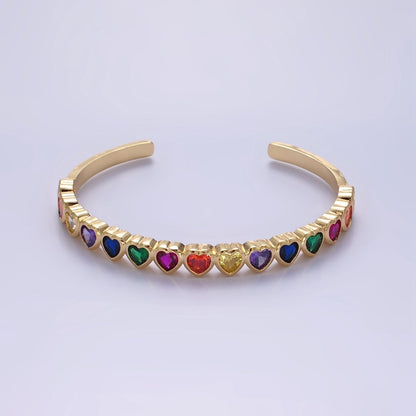 14K Gold Filled Multicolor, Clear CZ Heart Cuff Bracelet | WA-2525 WA-2526