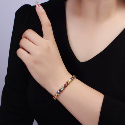 14K Gold Filled Multicolor, Clear CZ Heart Cuff Bracelet | WA-2525 WA-2526