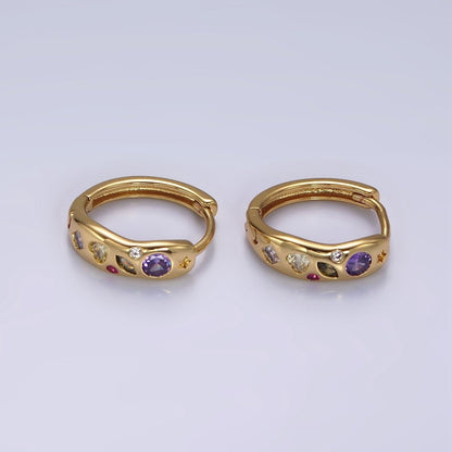 14K Gold Filled Multicolor CZ Dot Marquise Heart 15mm Huggie Earrings | AE916