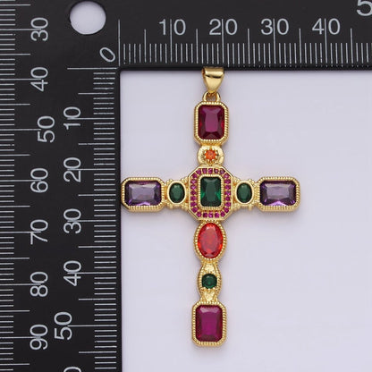 14K Gold Filled Multicolor CZ Geometric Latin Cross Pendant | N-1885