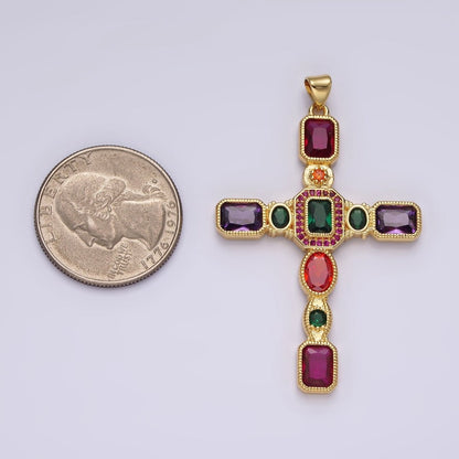 14K Gold Filled Multicolor CZ Geometric Latin Cross Pendant | N-1885