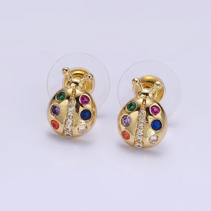 14K Gold Filled Multicolor CZ Ladybug Insect Stud Earrings | AE861
