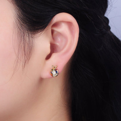 14K Gold Filled Multicolor CZ Ladybug Insect Stud Earrings | AE861