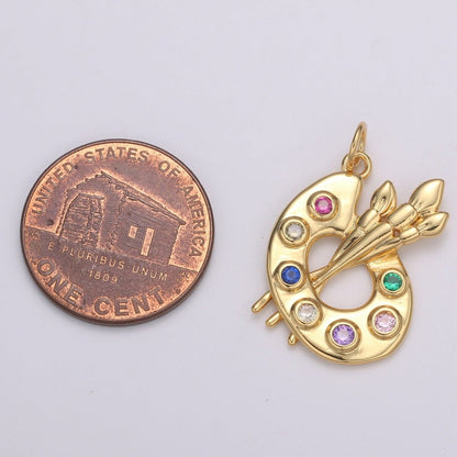 14K Gold Filled Multicolor CZ Paintbrush Art Tool Charm | D251