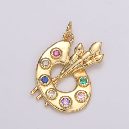 14K Gold Filled Multicolor CZ Paintbrush Art Tool Charm | D251