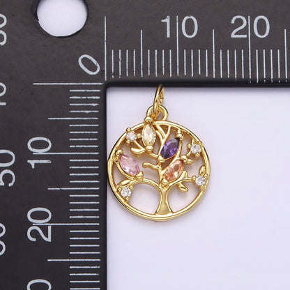 14K Gold Filled Multicolor Marquise CZ Leaf Tree Open Round Charm in Gold &amp; Silver | N1500 N1501