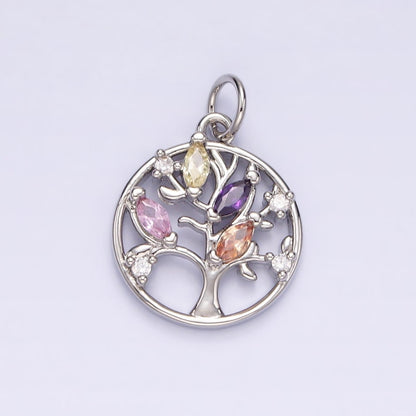 14K Gold Filled Multicolor Marquise CZ Leaf Tree Open Round Charm in Gold &amp; Silver | N1500 N1501