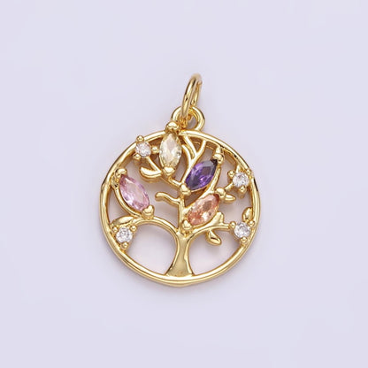 14K Gold Filled Multicolor Marquise CZ Leaf Tree Open Round Charm in Gold &amp; Silver | N1500 N1501