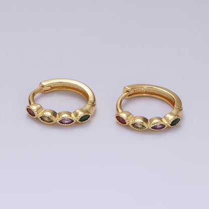 14K Gold Filled Multicolor Marquise CZ Lined 13mm Huggie Earrings | V084