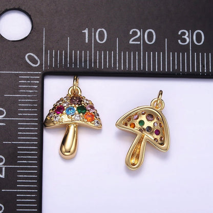 14K Gold Filled Multicolor Micro Paved CZ Mushroom Charm | W776