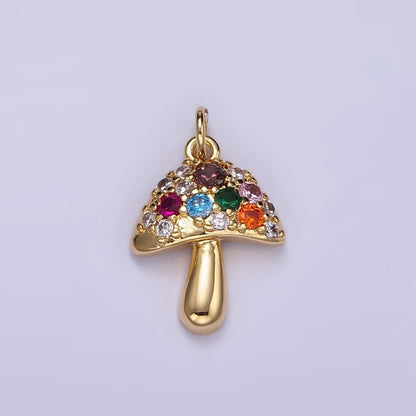 14K Gold Filled Multicolor Micro Paved CZ Mushroom Charm | W776