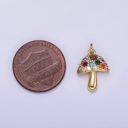 14K Gold Filled Multicolor Micro Paved CZ Mushroom Charm | W776