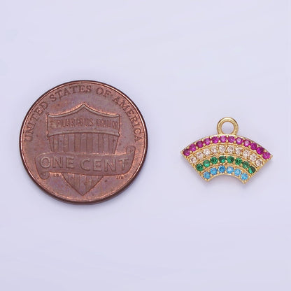 14K Gold Filled Multicolor Micro Paved CZ Rainbow Curved Charm | AG692