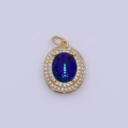 14K Gold Filled Multicolor, Purple, Yellow, Blue Iridescent Thermal CZ Micro Paved Oval Charm | AG070 - AG073