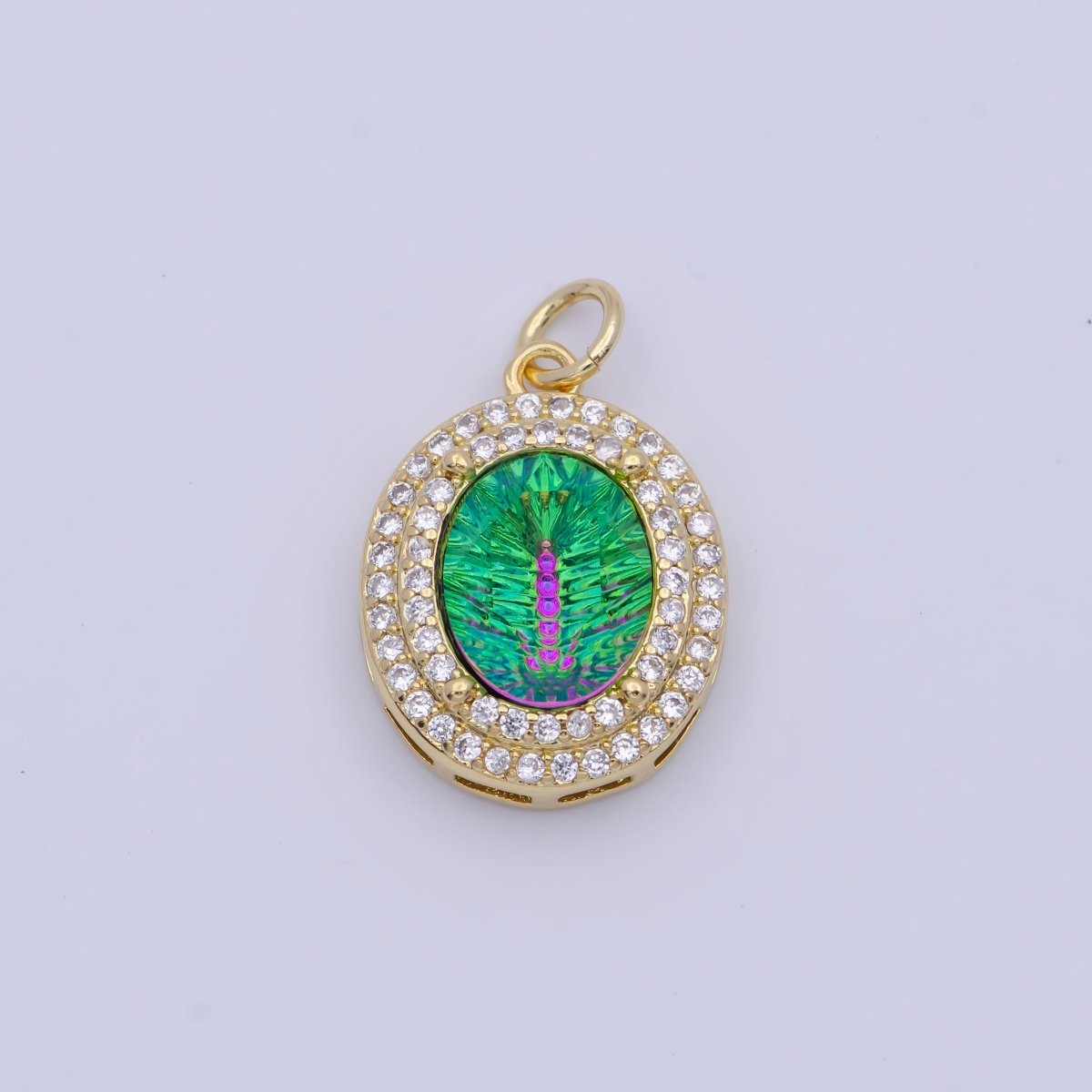 14K Gold Filled Multicolor, Purple, Yellow, Blue Iridescent Thermal CZ Micro Paved Oval Charm | AG070 - AG073