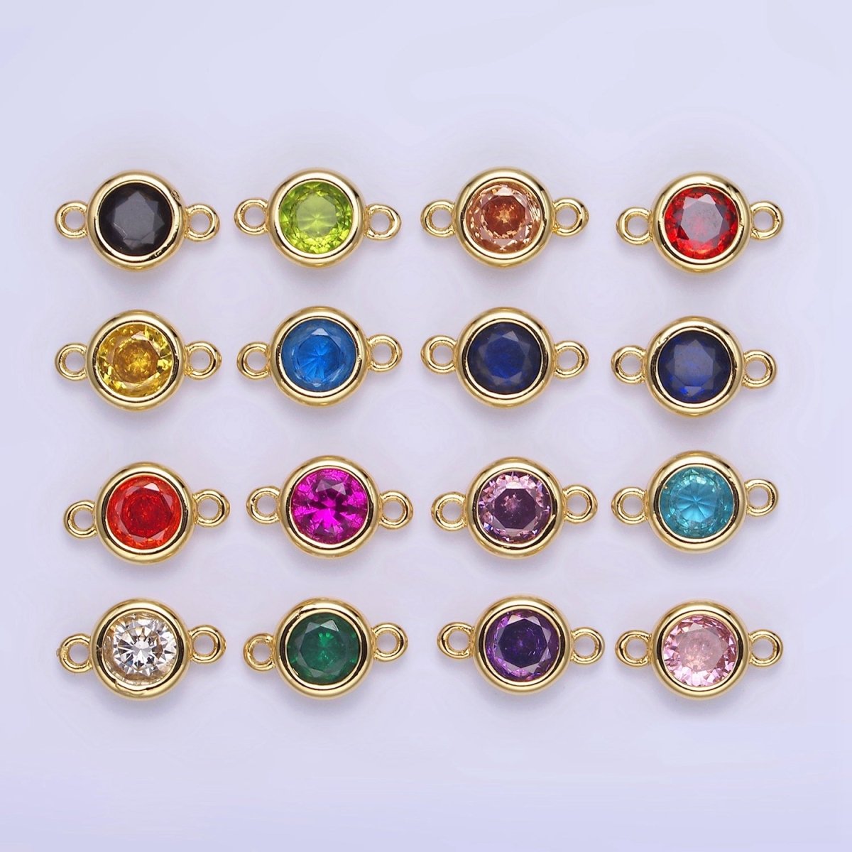 14K Gold Filled Multifaceted CZ Bezel Round Connector | G406 - G413