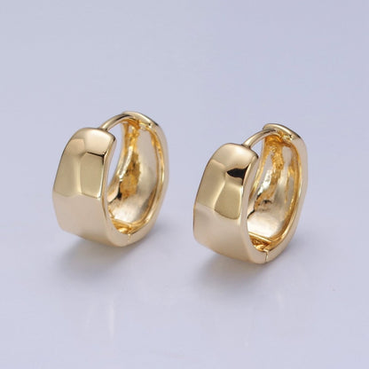 14K Gold Filled Multifaceted Geometric Hammered Huggie Hoop Earrings P-387