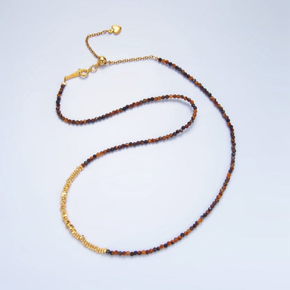 PVD Gold Plated Multifaceted Tiger Eye Gemstone Irregular Bead 16 Inch Necklace | WA-2648