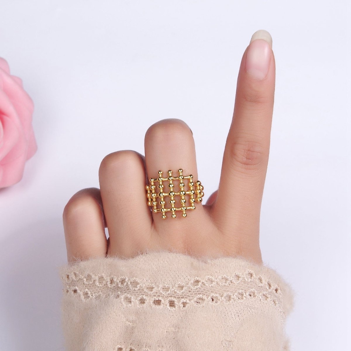 14K Gold Filled Multiple Beaded Bubble Lined Open Ring in Gold &amp; Silver | O1270 O1271