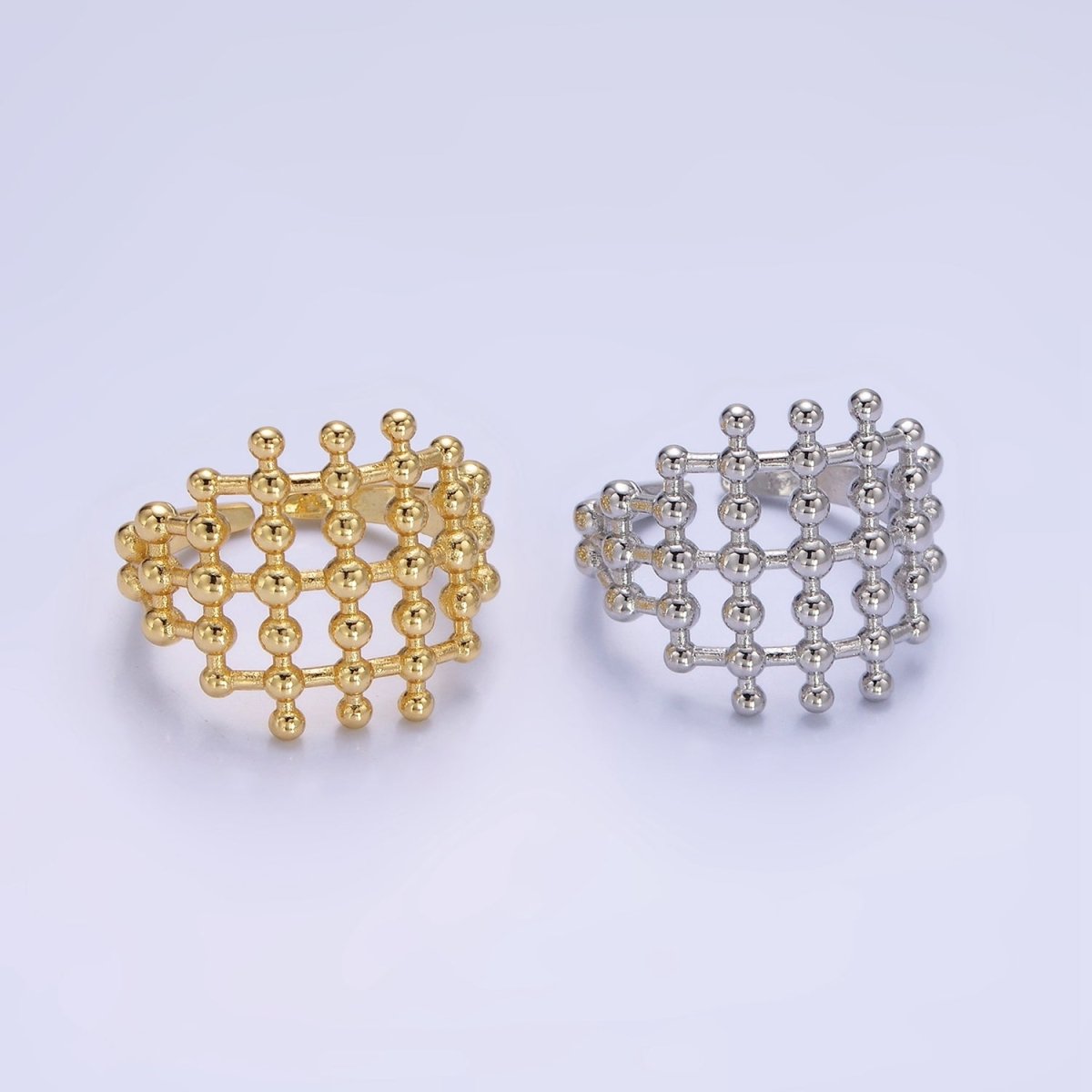 14K Gold Filled Multiple Beaded Bubble Lined Open Ring in Gold &amp; Silver | O1270 O1271
