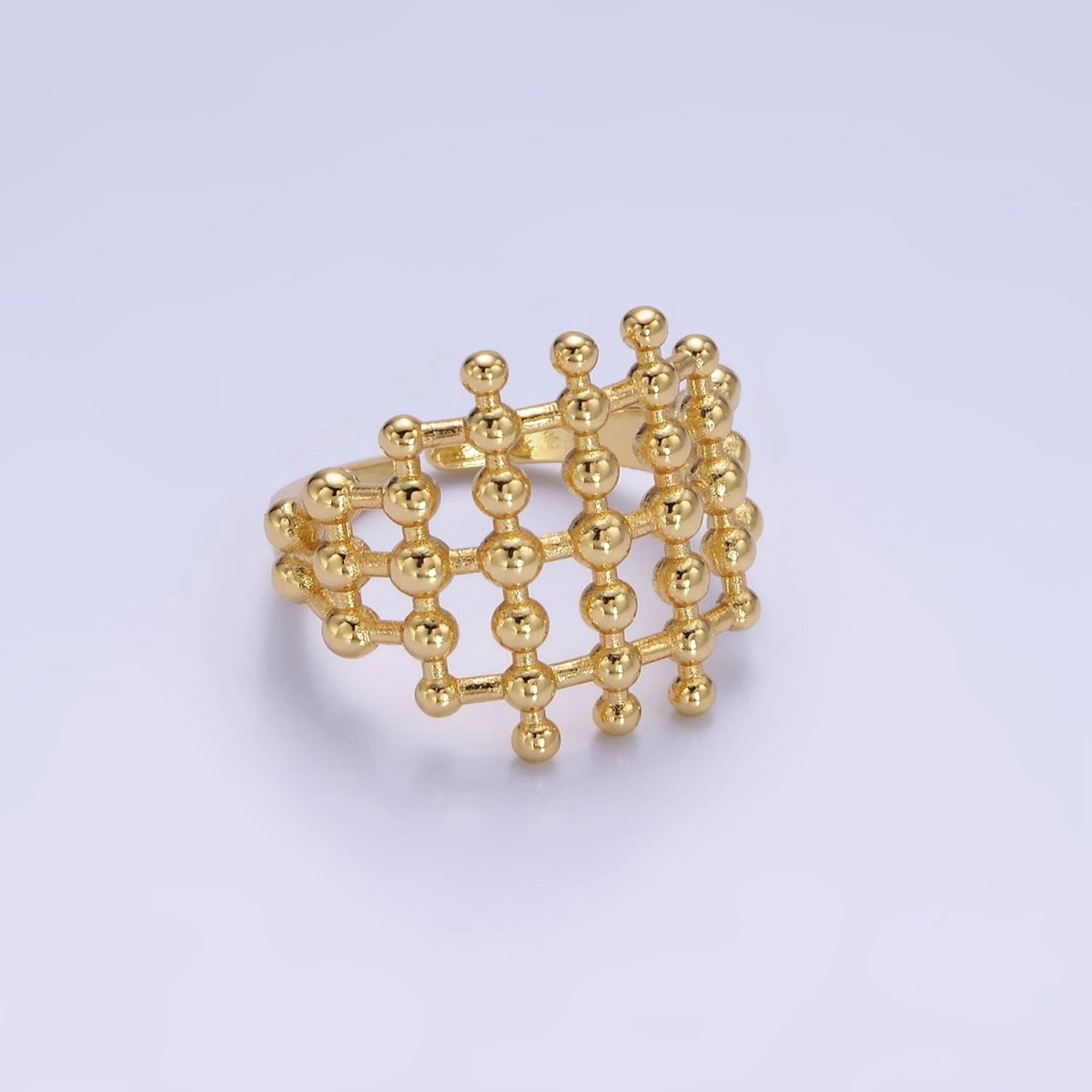 14K Gold Filled Multiple Beaded Bubble Lined Open Ring in Gold &amp; Silver | O1270 O1271