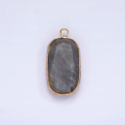 14K Gold Filled Natural Gemstone Multifaceted Oval Bezel Charm | N1655 - N1659
