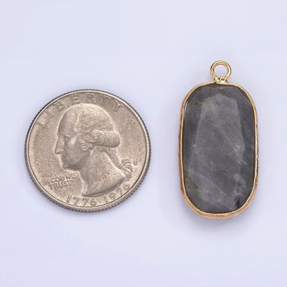 14K Gold Filled Natural Gemstone Multifaceted Oval Bezel Charm | N1655 - N1659
