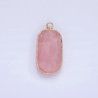 14K Gold Filled Natural Gemstone Multifaceted Oval Bezel Charm | N1655 - N1659