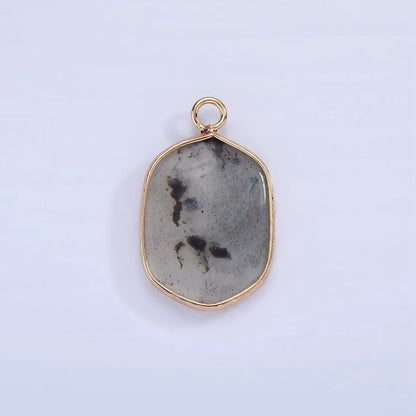 14K Gold Filled Natural Gemstone Multifaceted Oval Bezel Charm | N1673 - N1677 N1699