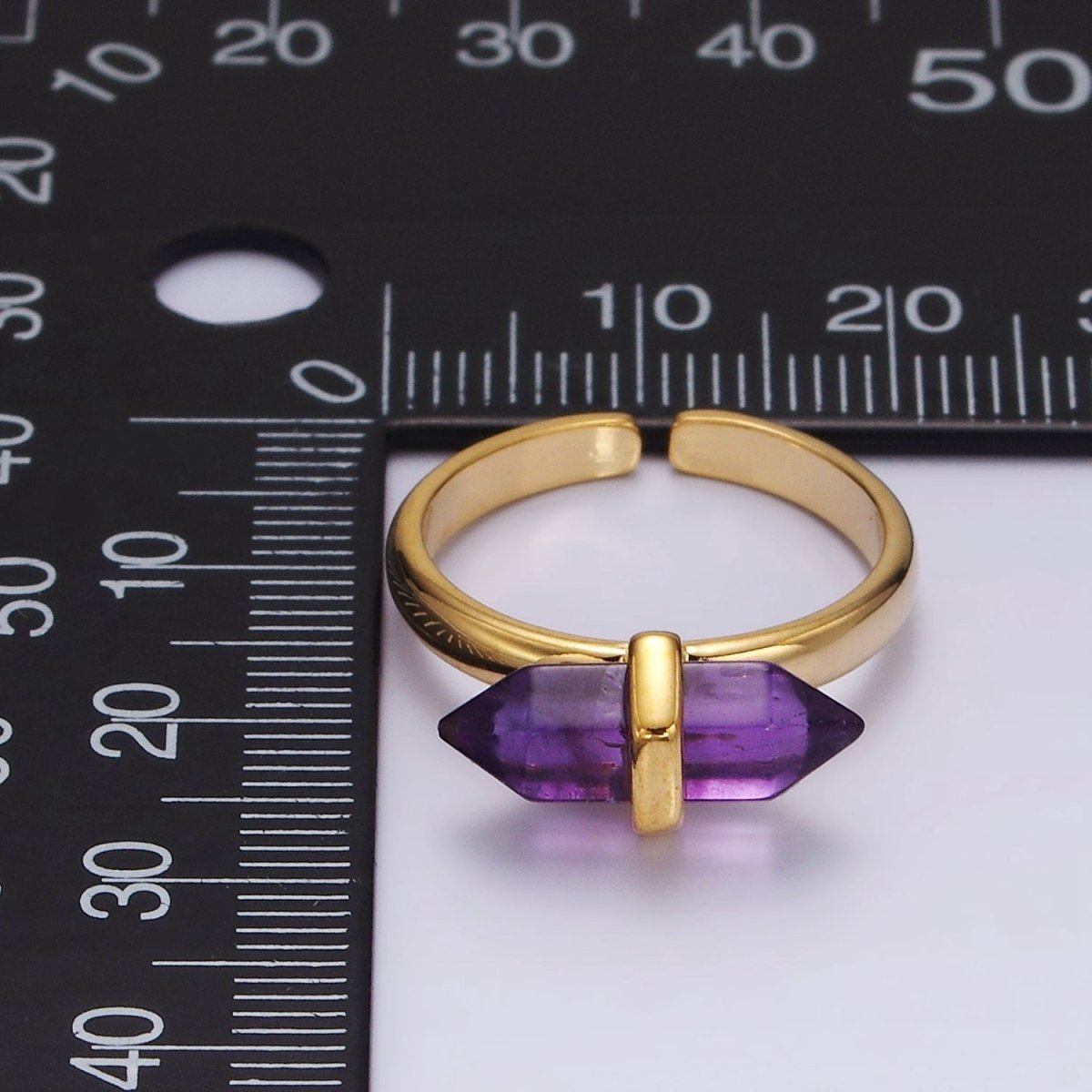14K Gold Filled Natural Gemstone Pointed Wand Ring | O688 - O697