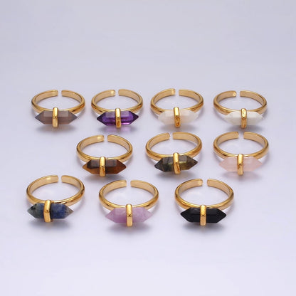 14K Gold Filled Natural Gemstone Pointed Wand Ring | O688 - O697