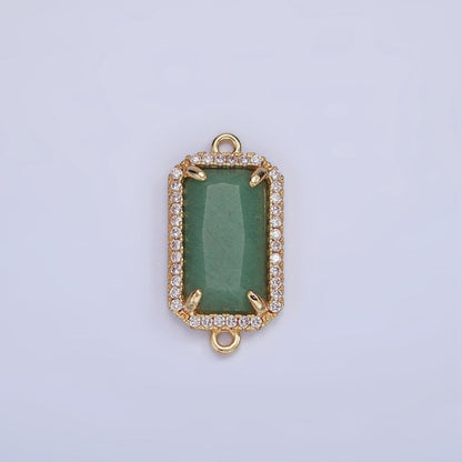 14K Gold Filled Natural Gemstone Rectangular Micro Paved CZ Charm Connector | G-084 - G-092