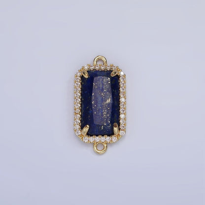 14K Gold Filled Natural Gemstone Rectangular Micro Paved CZ Charm Connector | G-084 - G-092