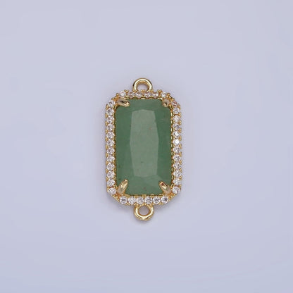 14K Gold Filled Natural Gemstone Rectangular Micro Paved CZ Charm Connector | G-084 - G-092