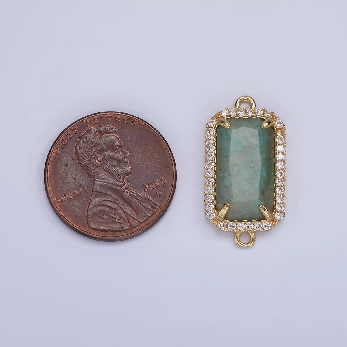 14K Gold Filled Natural Gemstone Rectangular Micro Paved CZ Charm Connector | G-084 - G-092