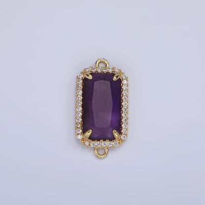 14K Gold Filled Natural Gemstone Rectangular Micro Paved CZ Charm Connector | G-084 - G-092