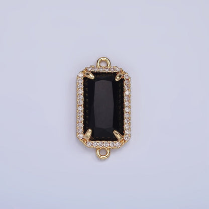 14K Gold Filled Natural Gemstone Rectangular Micro Paved CZ Charm Connector | G-084 - G-092
