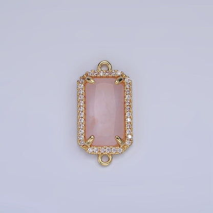 14K Gold Filled Natural Gemstone Rectangular Micro Paved CZ Charm Connector | G-084 - G-092